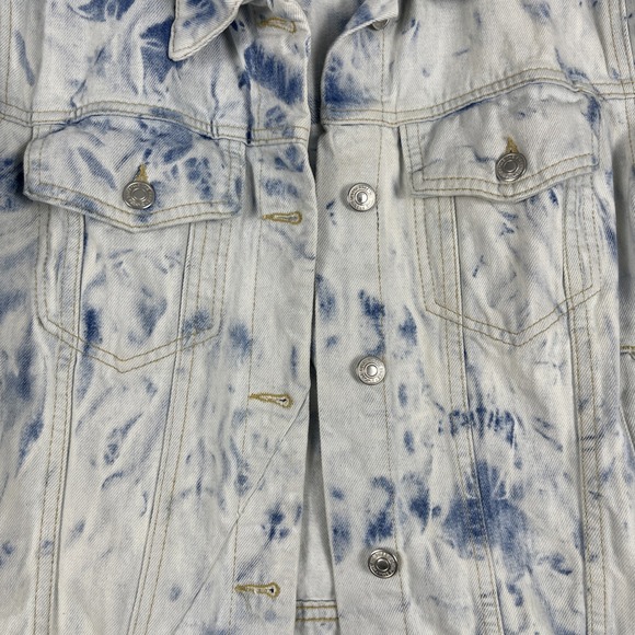 Free People Tie Dye Cropped Denim Jean Jacket Womens L Boho Coastal Artsy - Picture 5 of 10